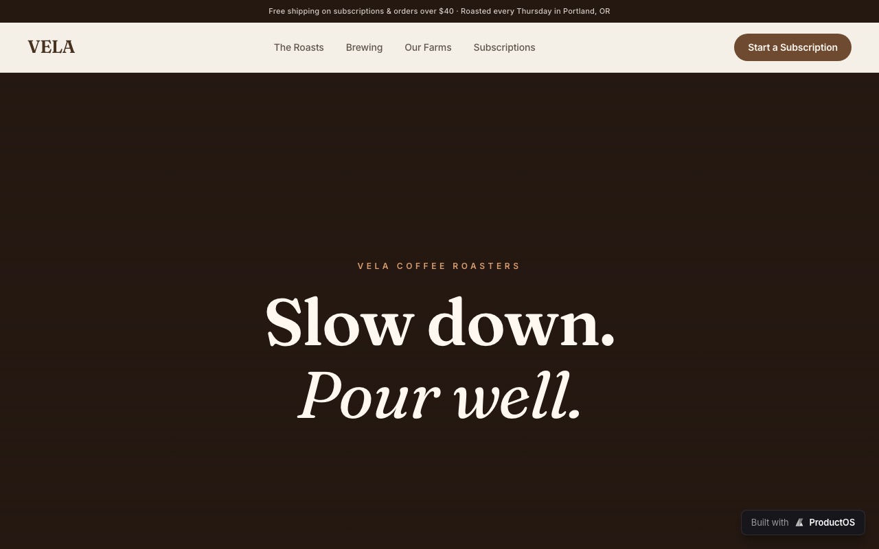VELA — Specialty roastery with a scroll-poured espresso film